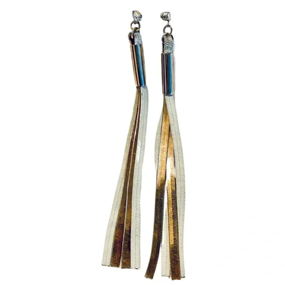 Gold & Beige Rhinestone Drop Earrings - Picture 3 of 6